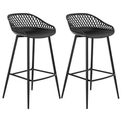 Lot de 2 tabourets de bar IREK chaise haute pour cuisine ou comptoir design retro en plastique et métal noirs hauteur dassise 75