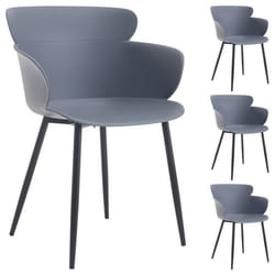 Lot de 4 chaises CATCH salle à manger ou cuisine design retro avec larges accoudoirs coque en plastique gris et 4 pieds métal