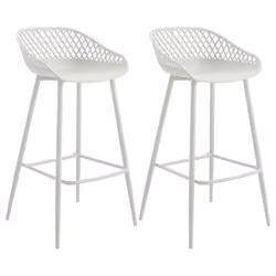 Lot de 2 tabourets de bar IREK chaise haute cuisine ou comptoir au design retro en plastique et métal blancs hauteur dassise  ...
