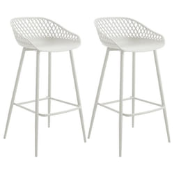 Lot de 2 tabourets de bar IREK chaise haute cuisine ou comptoir au design retro en plastique et métal blancs hauteur dassise 75