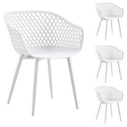 Lot de 4 chaises MADEIRA pour salle à manger ou cuisine design retro avec accoudoirs coque plastique blanc et 4 pieds métal blanc