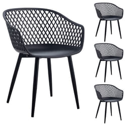 Lot de 4 chaises MADEIRA pour salle à manger ou cuisine au design retro avec accoudoirs coque en plastique noir et 4 pieds en