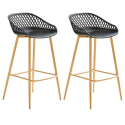 Lot de 2 tabourets de bar IREK chaise haute cuisine ou comptoir au design retro en plastique noir et métal décor chêne assise 75