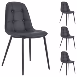 Lot de 4 chaises ALVARO pour salle à manger ou cuisine avec 4 pieds en métal noir et assise capitonnée revêtement synthétique ...