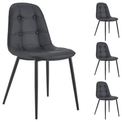 Lot de 4 chaises ALVARO pour salle à manger ou cuisine avec 4 pieds en métal noir et assise capitonnée revêtement synthétique noir
