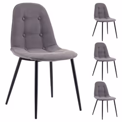 Lot de 4 chaises ALVARO pour salle à manger avec 4 pieds en métal noir et assise capitonnée revêtement en tissu gris