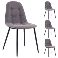 Lot de 4 chaises ALVARO pour salle à manger avec 4 pieds en métal noir et assise capitonnée revêtement en tissu gris
