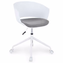 Chaise de bureau pivotante DAGMA réglable en hauteur style moderne avec coussin d’assise en tissu sur roulettes blanc