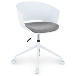 Chaise de bureau pivotante DAGMA réglable en hauteur style moderne avec coussin d’assise en tissu sur roulettes blanc