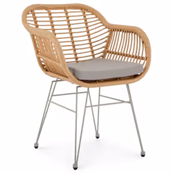 Chaise de salle à manger PARAMO imitation rotin brun et gris fauteuil dextérieur pour jardin résitant aux UV