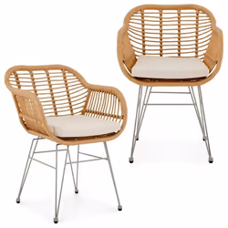 Lot de 2 chaises de jardin PARAMO imitation rotin brun et beige fauteuil dextérieur pour terrasse ou balcon