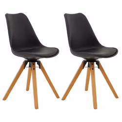 Lot de 2 chaises de salle à manger BOLIVIA pivotantes style scandinave design nordique pieds en bois massif siège en plastiqu ...