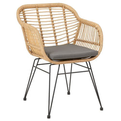 Chaise de jardin PARAMO fauteuil dintérieur ou dextérieur pour jardin en imitation rotin et 4 pieds en métal laqué noir