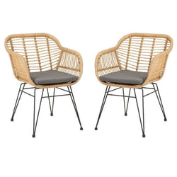 Lot de 2 chaises de jardin PARAMO imitation rotin fauteuil pour terrasse ou balcon en polyrattan résistant aux UV et métal noir