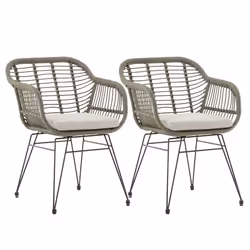Lot de 2 chaises de jardin PARAMO imitation rotin gris fauteuil dextérieur pour terrasse ou balcon résistant aux UV
