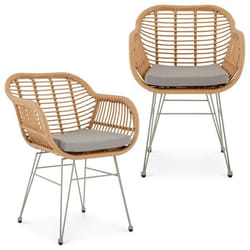 Lot de 2 chaises de jardin PARAMO imitation rotin brun et gris fauteuil dextérieur pour terrasse ou balcon