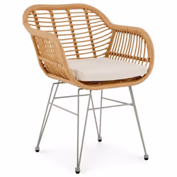 Chaise de jardin PARAMO imitation rotin brun et beige fauteuil dextérieur pour terrasse ou balcon