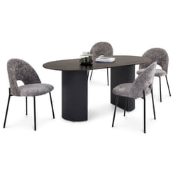 Ensemble Table à Manger LISANDRO 160 cm Noire avec 4 Chaises en Tissu Grises Table Ovale pour 4 Personnes style Cannelé