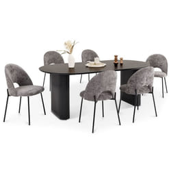 Ensemble Table à Manger DONOVAN L 200 cm Noire avec 6 Chaises en Tissu Grises Table Ovale pour 6-8 Personnes