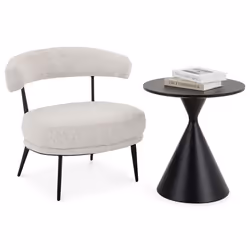 Ensemble fauteuil et table basse d’appoint ISOMA Fauteuil Bas en Tissu Chenille Beige avec Table dAppoint Ronde