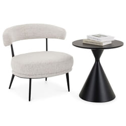 Ensemble fauteuil et table basse d’appoint ISOMA Fauteuil Bas en Tissu Chenille Beige avec Table dAppoint Ronde