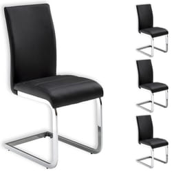 Lot de 4 chaises de salle à manger LETICIA piètement chromé et revêtement synthétique noir