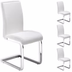 Lot de 4 chaises de salle à manger LETICIA piètement chromé et revêtement synthétique blanc