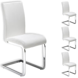 Lot de 4 chaises de salle à manger LETICIA piètement chromé et revêtement synthétique blanc