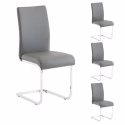 Lot de 4 chaises de salle à manger LETICIA piètement chromé et revêtement synthétique gris