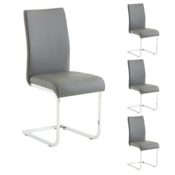 Lot de 4 chaises de salle à manger LETICIA piètement chromé et revêtement synthétique gris