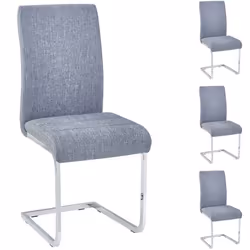 Lot de 4 chaises de salle à manger LETICIA piètement en métal chromé et revêtement en tissu gris