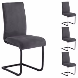 Lot de 4 chaises de salle à manger LETICIA piètement en métal noir et revêtement en tissu anthracite