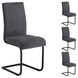 Lot de 4 chaises de salle à manger LETICIA piètement en métal noir et revêtement en tissu anthracite
