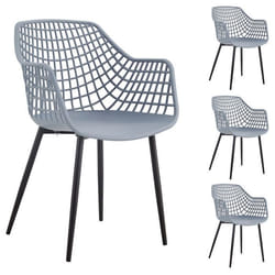 Lot de 4 chaises LUCIA pour salle à manger ou cuisine au design retro avec accoudoirs coque en plastique gris clair