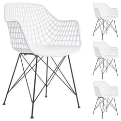 Lot de 4 chaises ALICANTE pour salle à manger ou cuisine design retro avec accoudoirs coque plastique blanc et 4 pieds croisé noir
