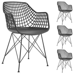Lot de 4 chaises ALICANTE pour salle à manger ou cuisine design retro avec accoudoirs coque en plastique noir et 4 pieds croisé