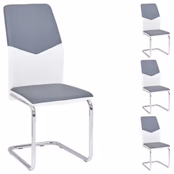 Lot de 4 chaises de salle à manger LEONA piètement chromé revêtement synthétique bicolore blanc et gris