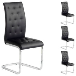 Lot de 4 chaises de salle à manger CHLOE avec assise capitonnée et piétement chromé revêtement en synthétique noir