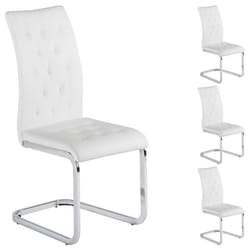 Lot de 4 chaises de salle à manger CHLOE avec assise capitonnée et piétement chromé revêtement en synthétique blanc