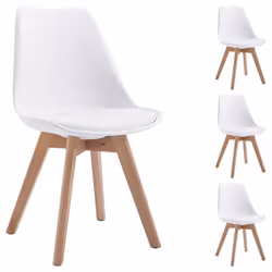 Lot de 4 chaises de salle à manger ABBY style scandinave design nordique piètement bois massif siège coque en plastique blanc
