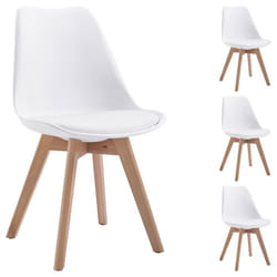 Lot de 4 chaises de salle à manger ABBY style scandinave design nordique piètement bois massif siège coque en plastique blanc