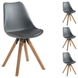 Lot de 4 chaises de salle à manger TYSON style scandinave design nordique piètement bois massif siège coque en plastique gris