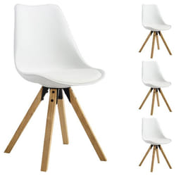 Lot de 4 chaises de salle à manger TYSON style scandinave design nordique piètement bois massif siège coque en plastique blanc