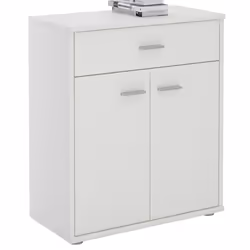 Buffet MONACO commode meuble de rangement avec 1 tiroir et 2 portes en mélaminé blanc