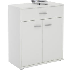 Buffet MONACO commode meuble de rangement avec 1 tiroir et 2 portes en mélaminé blanc