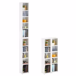 Etagères modulables MUSIQUE pour CD et DVD lot de 2 meubles de rangement en colonne avec 10 compartiments en mélaminé blanc m ...