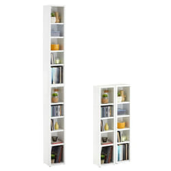 Etagères modulables MUSIQUE pour CD et DVD lot de 2 meubles de rangement en colonne avec 10 compartiments en mélaminé blanc mat