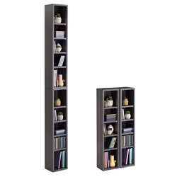Etagères modulables MUSIQUE pour CD et DVD lot de 2 meubles de rangement en colonne avec 10 compartiments en mélaminé gris ma ...