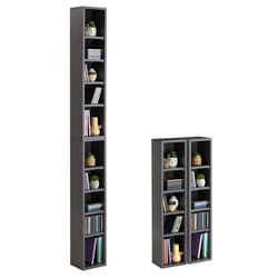 Etagères modulables MUSIQUE pour CD et DVD lot de 2 meubles de rangement en colonne avec 10 compartiments en mélaminé gris mat
