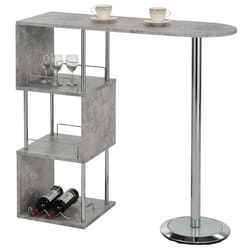 Table haute de bar VIGANDO mange-debout comptoir avec 3 étagères dont 1 porte-bouteilles en métal chromé et plateau MDF décor